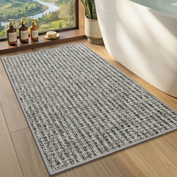 Ultra Thin Low Profile Bath Mat, Non Slip Rubber Backing Bathroom Rug Fits Under Door, Absorbent Quick Dry Shower Mat for Bathtub Shower Floor, Light Green 20"x32"