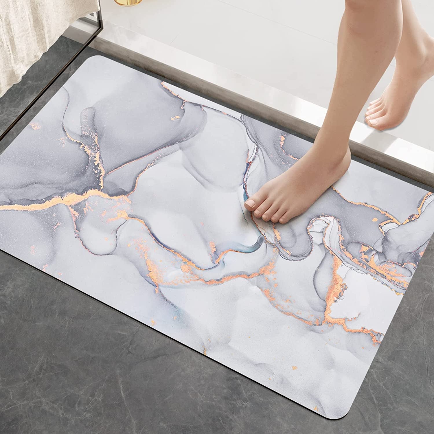 Ultra Thin Low Profile Non Slip Bath Mat Rugs Super Absorbent, Quick