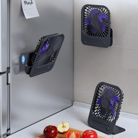 Ultra Thin Magnetic Fan for Kitchen, Portable Rechargeable Desk & Wall Fan with Strong Magnet Base, 4-Speed Foldable Mini Cooling Fan for Gym & Cruise
