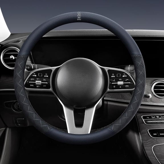 Ultra-Thin Napa Leather Steering Wheel Cover with Anti-Slip Grip, Breathable Non-Bulky Design, Fit 15 Inch for & SUVs