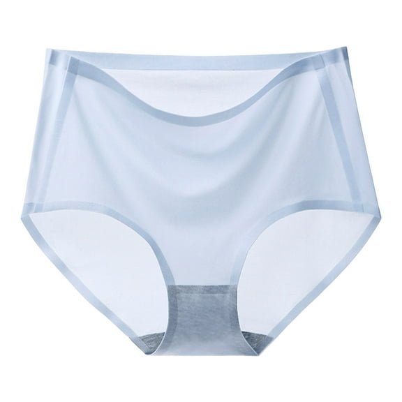 Ultra-Thin Non-Marking Ice Silk Underwear Ice Silk Seamless Underwear Women's Mesh Breathable Ultra-thin Women's Underwear High Waist Abdomen Cotton Underwear Light Blue M(M)