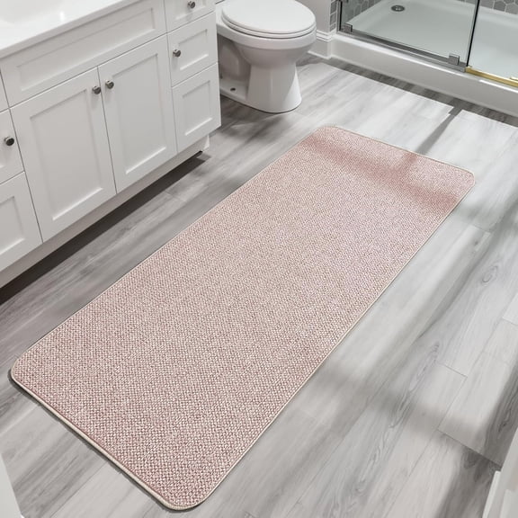 Ultra Thin Non-Slip Bathroom Runner Rug, Quick Dry, Machine Washable, Low Pile, Beige, 2 Feet by 5 Feet