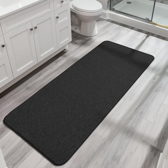 Ultra Thin Non Slip Bathroom Runner Rug Quick Dry Machine Washable Low Pile Black 2 Feet X 5 Feet