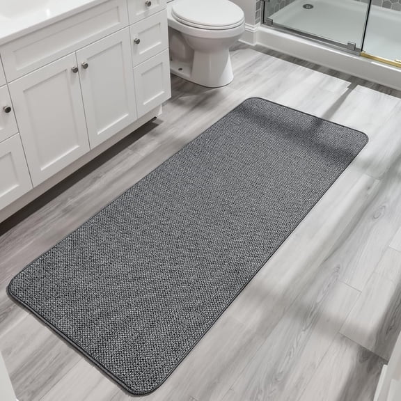 Ultra Thin Non-Slip Bathroom Runner Rug, Quick Dry, Machine Washable, Low Pile, Dark Grey, 2 Feet x 5 Feet