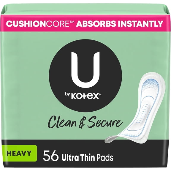 Ultra Thin Pads, Clean & Secure, Heavy Absorbency, 56 Count (Packaging May Vary)