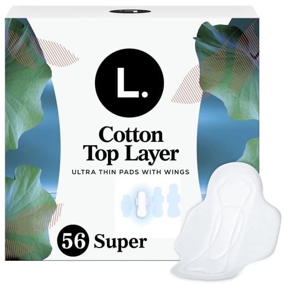 Ultra Thin Pads for Women, Organic Cotton Top Layer, Super Absorbency, Menstrual Pads with Wings, 56 Count