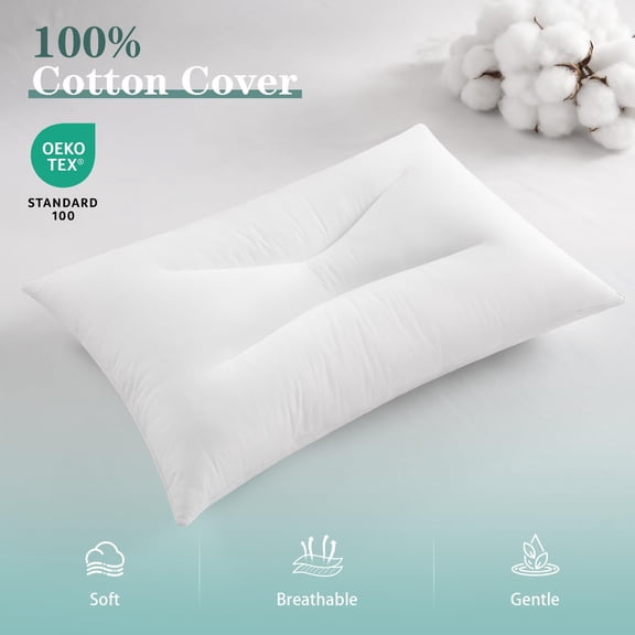 Ultra Thin Pillow for Sleeping 2.75" Flat Pillow with Soft Down Alternative Fill, Slim Low Loft Design for Comfortable Stomach Sleeper Support, 100% Cotton Cover, Machine Washable, 20" x 26"