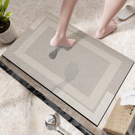Ultra Thin Quick Dry Bath Mat - 18"x30" Non Bathroom Rug with Diatomaceous Earth Absorbent Technology - Super Absorbent Shower Mat with Rubber Backing Fits Under Door - Gray Washable Bath Mat
