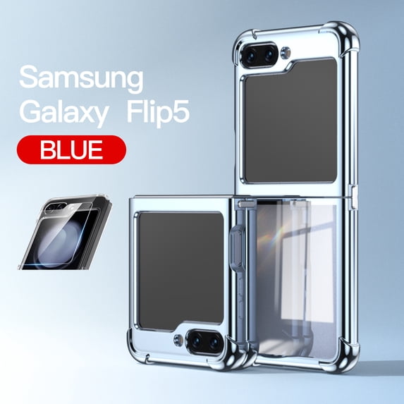 Ultra-Thin Samsung Galaxy Z Flip 6 Case, Luxury Perfect Clear Plating Hard PC Crystal Transparent Cover, Finish Anti-Scratch Shockproof Protection Case for Galaxy Z Flip 6, Blue