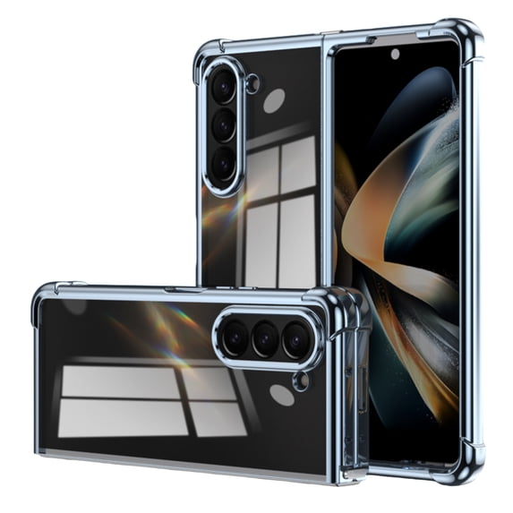 Ultra-Thin Samsung Galaxy Z Fold 5 Case, Luxury Perfect Clear Plating Hard PC Crystal Transparent Cover, Finish Anti-Scratch Shockproof Protection Case for Galaxy Z Fold 5, Blue