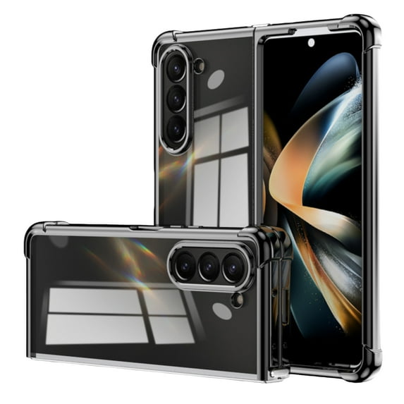 Ultra-Thin Samsung Galaxy Z Fold 6 Case, Luxury Perfect Clear Plating Hard PC Crystal Transparent Cover, Finish Anti-Scratch Shockproof Protection Case for Galaxy Z Fold 6, Black