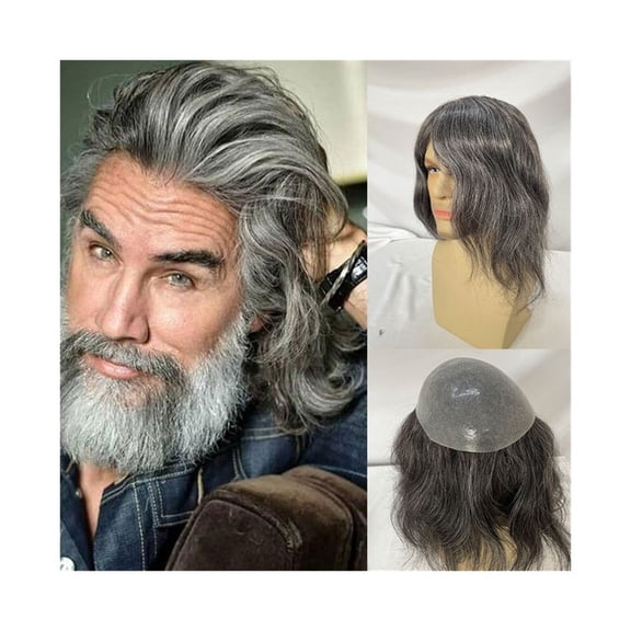 Ultra Thin Skin Men Toupee 12Inch Long V-loop 8''x10'' Full PU Human Hair Replacement System