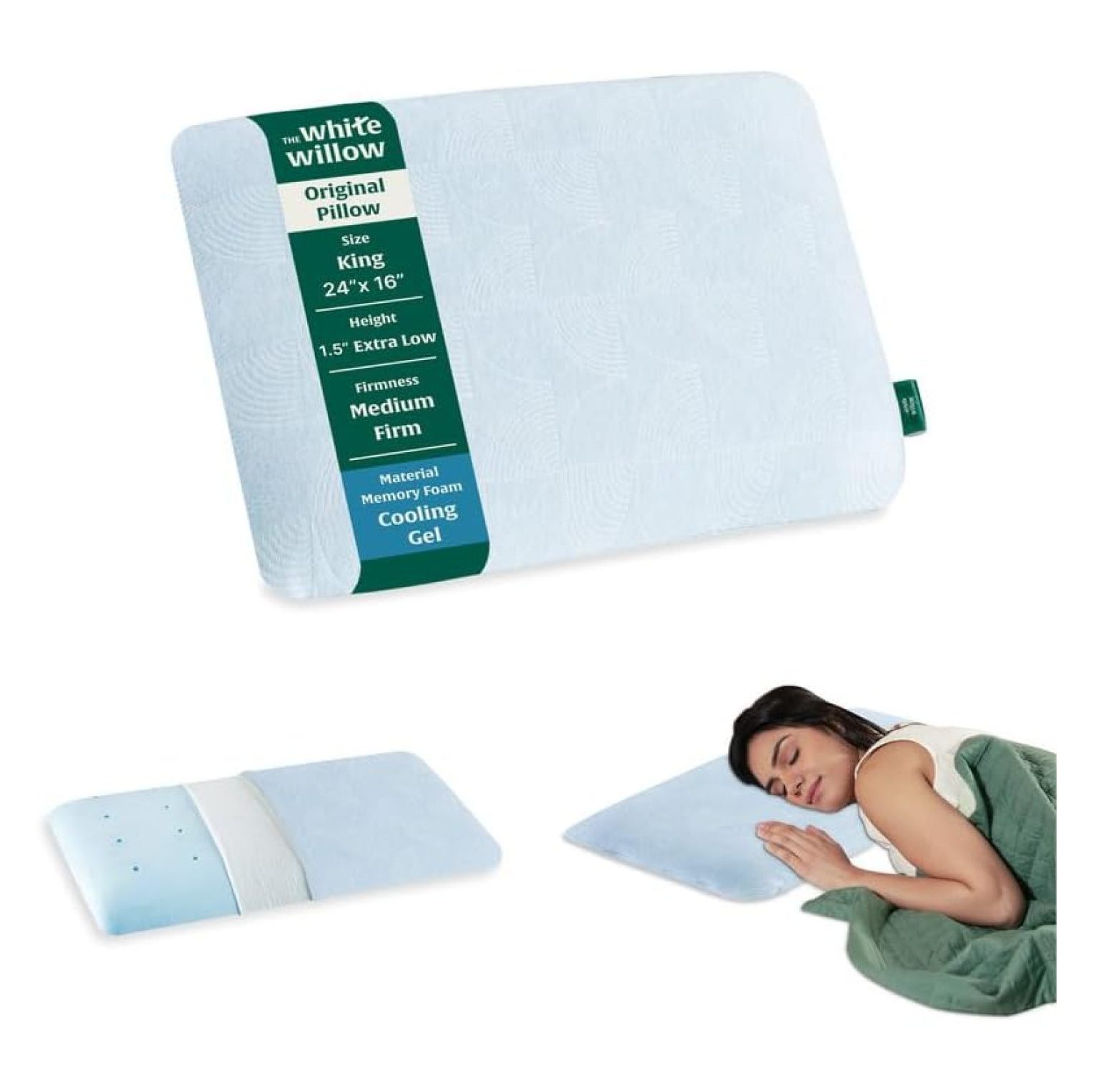 Ultra Thin Slim Flat Pillow For Sleeping Memory Foam Cooling Gel Low