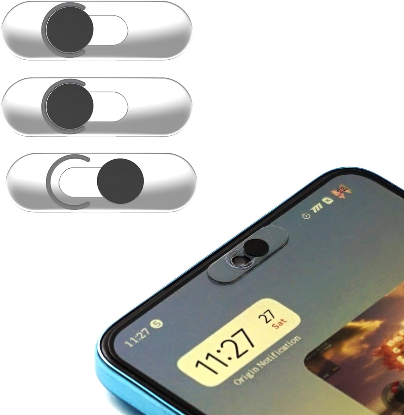 Ultra-Thin Transparent Front Camera Cover, Webcam Privacy Protector Slide for Smartphones, Compatible with Galaxy Pixel iPad, Anti-Peep Privacy Protection, 3 Packs