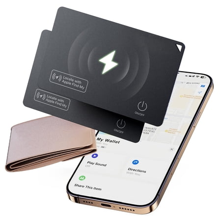 Ultra-Thin Wallet Tracker Card 0.094in - MFi Certified Bluetooth Locator for Wallet, Passport, Works with Apple Find My App, Wireless Charging, iOS Only