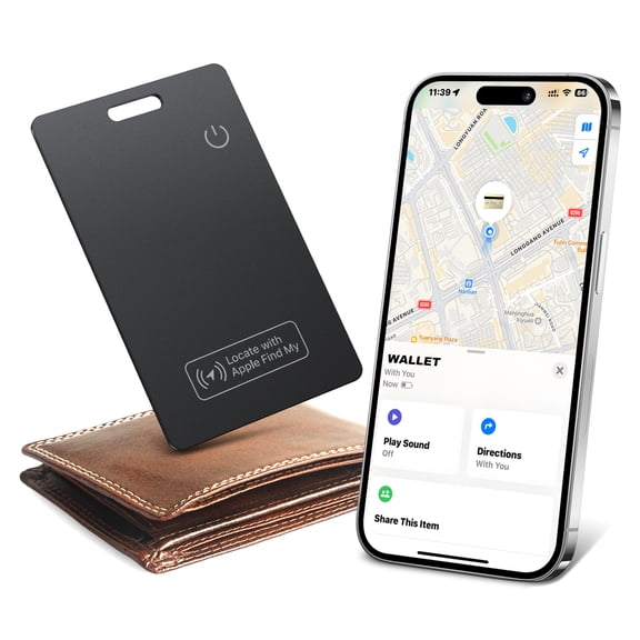 Ultra-Thin Wallet Tracker Card, Phone Finder Compatile with Apple Find My, Bluetooth Tracker and Item Locator for Luggage Tags, Thin Hidden GPS Tracker for Wallet Purse Luggage Keys, Black