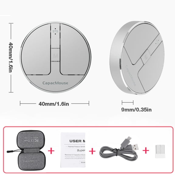 Ultra Thin Wireless Computer Mouse 3 Mode Mini Capacitive Mice BT5.2/2.4G/USB 3 Adjustable DPI w/ Receiver for Laptop PC