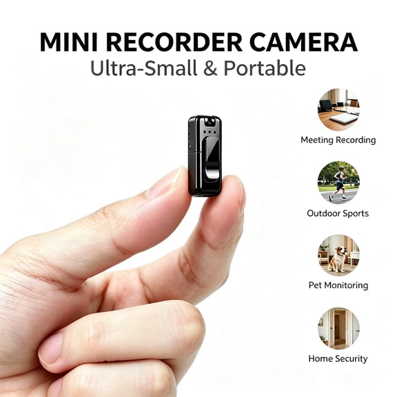 Ultra Tiny Clip-On Mini Body Recorder Camera, Portable Wearable Pocket Video Cam with Infrared Night Vision, Motion Detection, Loop Recording, One Button Operation for Meeting, Daily, Outdoor & Home
