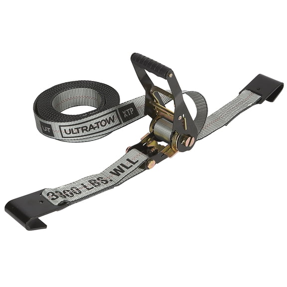 Ultra-Tow XTP 2in .x 27ft. Automatic Self-Tensioning Ratchet Strap with Flat Hooks, 10,000-Lb. Breaking Strength, 3300-Lb. Working Load, Gray