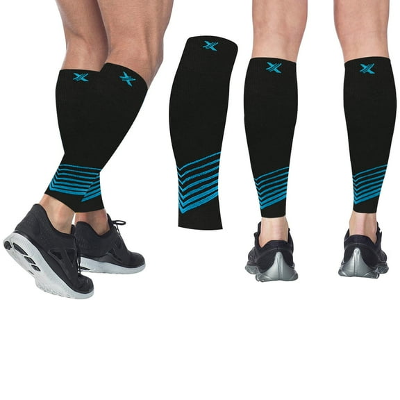 Extreme Fit Ultra V-Striped Design Performance and Recovery Calf Support Compression Sleeves, Black