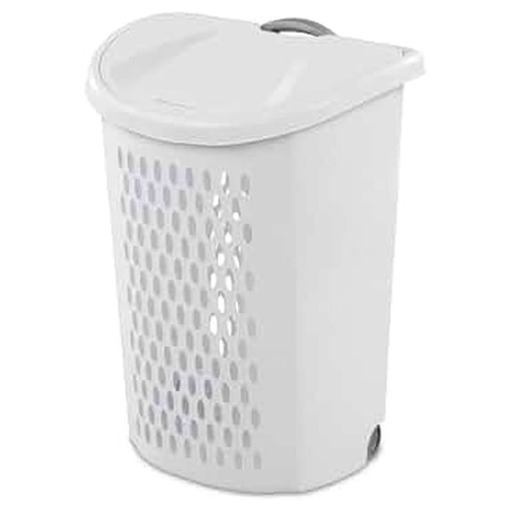 Ultra Wheeled Design Clothes Laundry Basket, Mind Reader Basket Collection135 Liter 20 1/8" x 15 3/8" x 26 3/4"Capacity, Laundry Hamper White Lid & Base w/Plastic Handle & Wheels