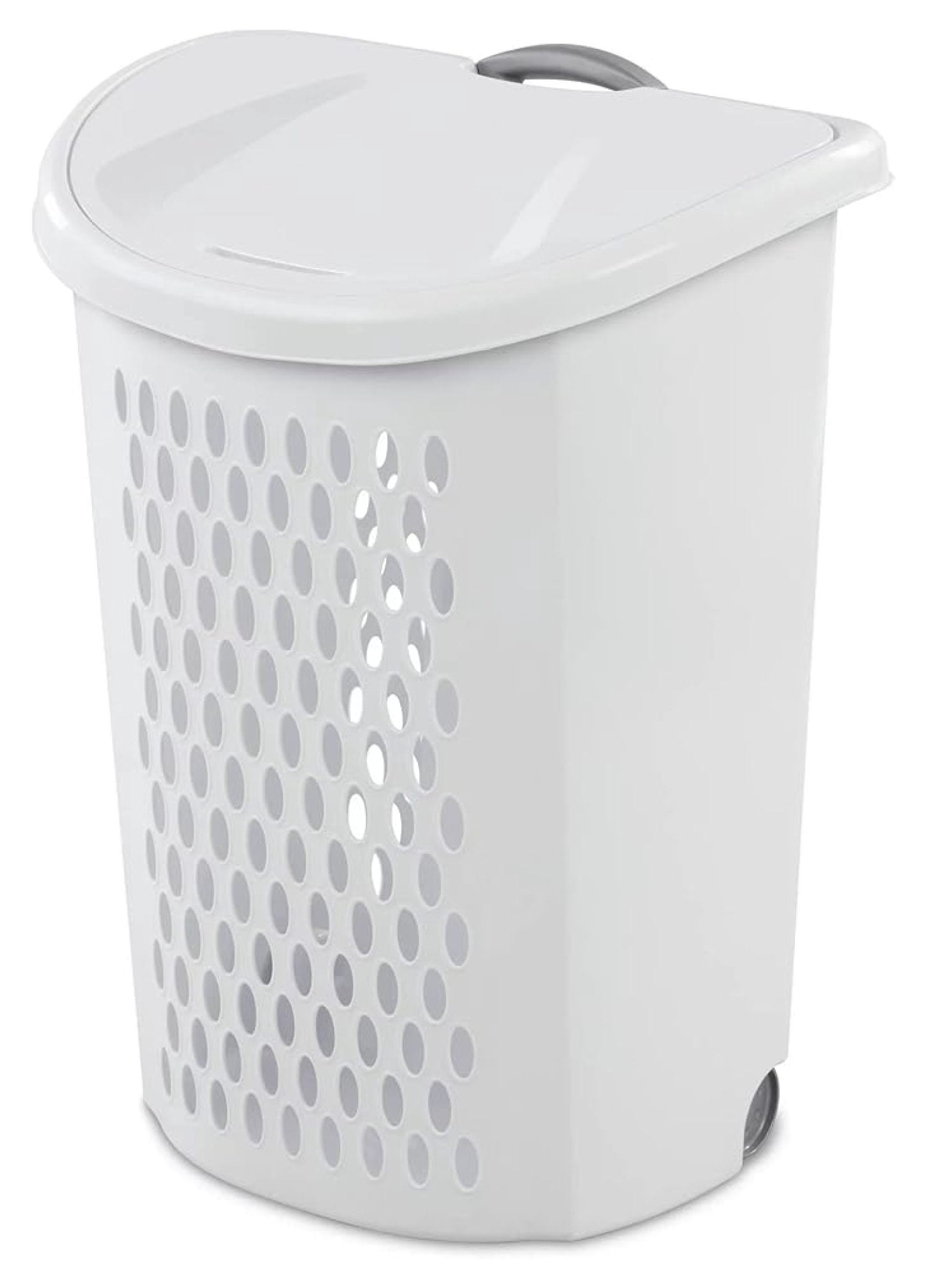 Ultra Wheeled Design Clothes Laundry Basket, Mind Reader Basket Collection，135 Liter （20 1/8" x 15 3/8" x 26 3/4"）Capacity, Laundry Hamper White Lid & Base w/Plastic Handle & Wheels