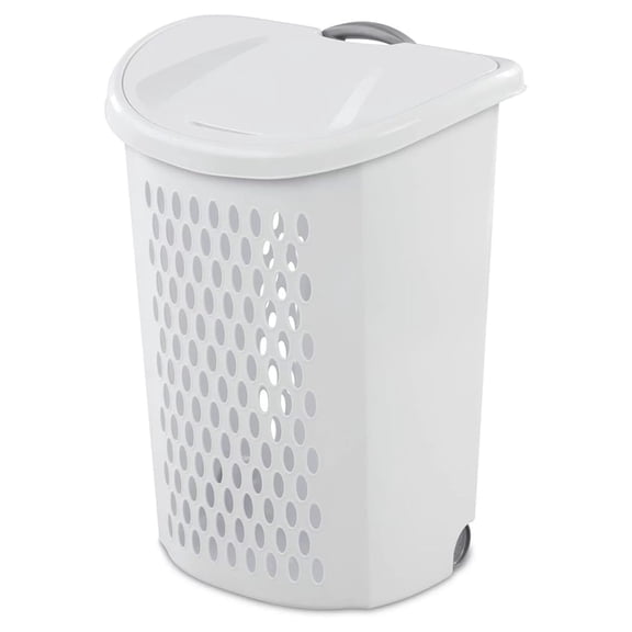 Ultra Wheeled Design Clothes Laundry Basket, Mind Reader Basket Collection135 Liter 20 1/8" x 15 3/8" x 26 3/4"Capacity, Laundry Hamper White Lid & Base w/Plastic Handle & Wheels