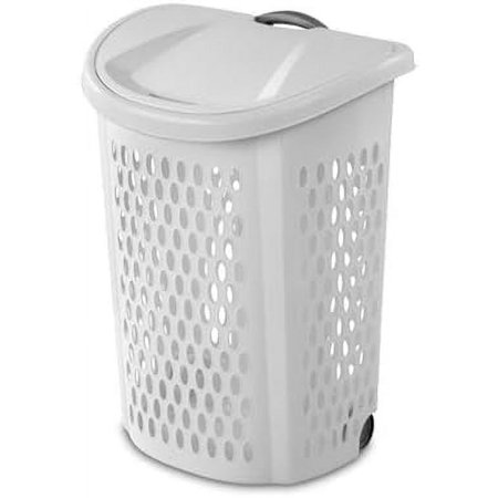 Ultra Wheeled Laundry Hamper With Lid, 2 Bushel, Plastic Large Hamper W/ Handle And Wheels To Easily Transport Clothes, White, 3-Pack