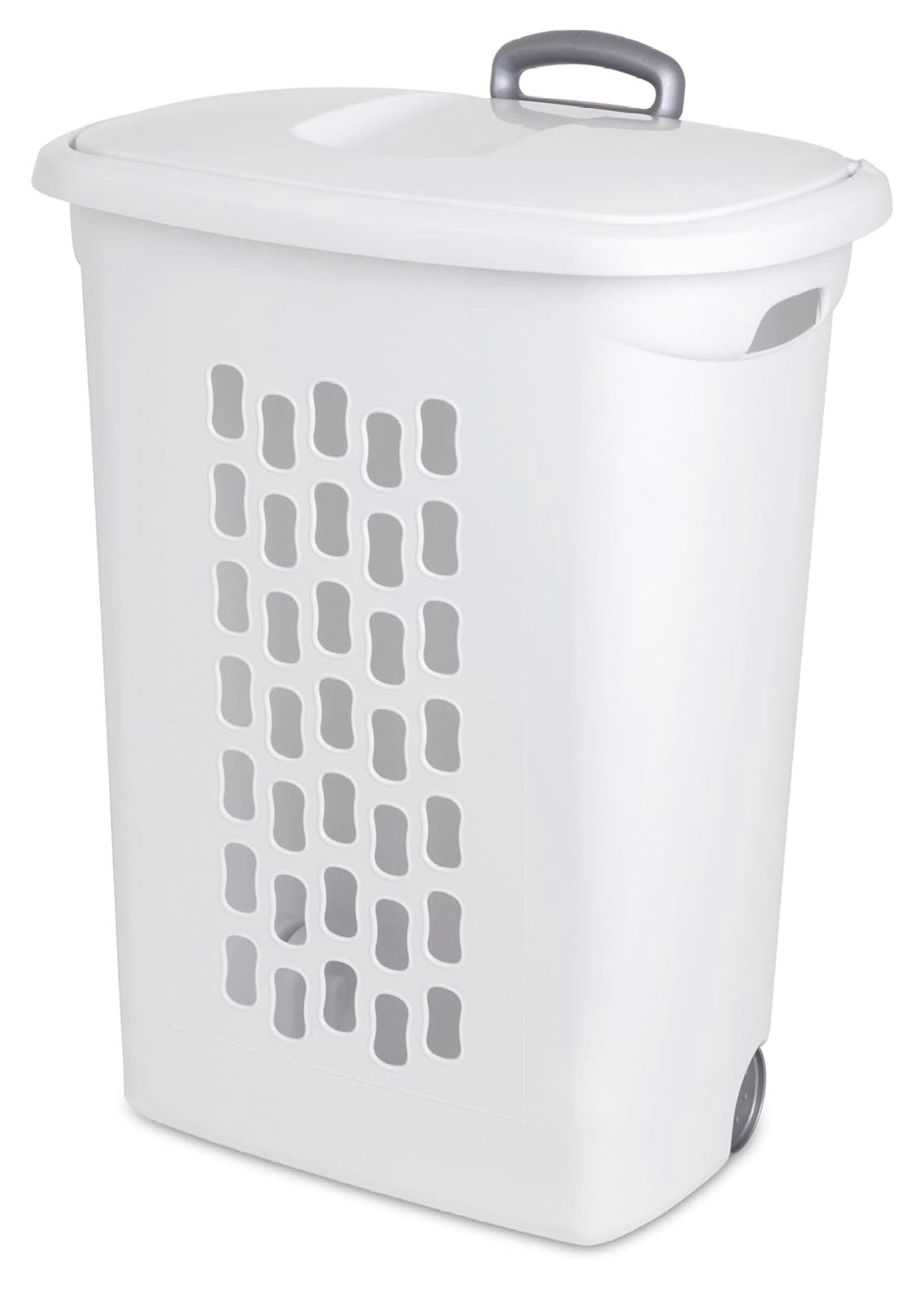 Ultra Wheeled Laundry Hamper with Lid, Handle and Wheels for Easy Rolling of Clothes to and from The Laundry Room, Plastic, White, 1-Pack