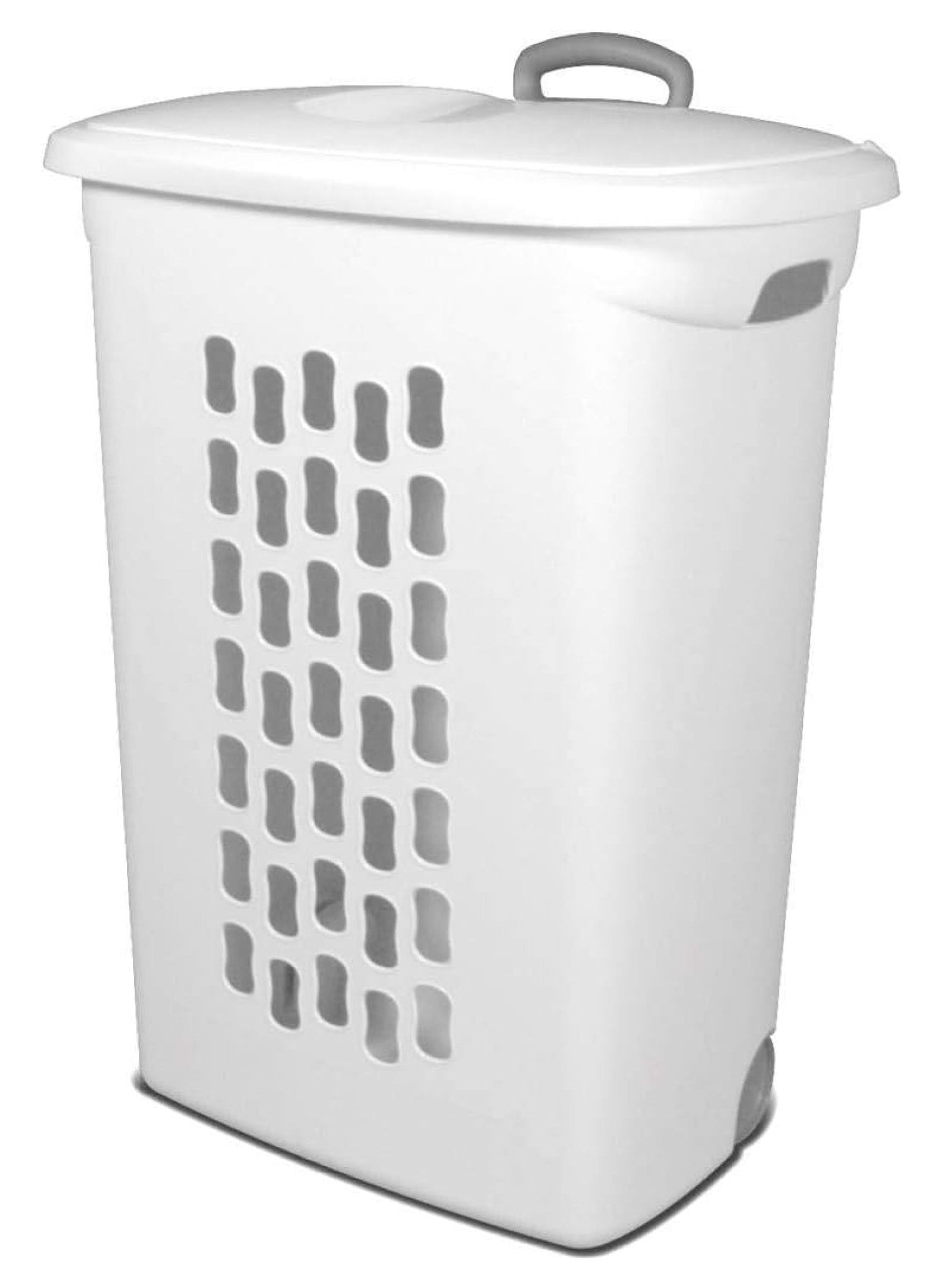 Ultra Wheeled Laundry Hamper with Lid, Handle and Wheels for Easy Rolling of Clothes to and from The Laundry Room, Plastic, White, 1-Pack