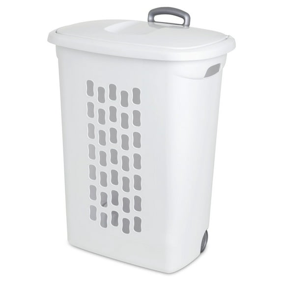 Ultra Wheeled Laundry Hamper with Lid, Handle and Wheels for Easy Rolling of Clothes to and from The Laundry Room, Plastic, White, 1-Pack