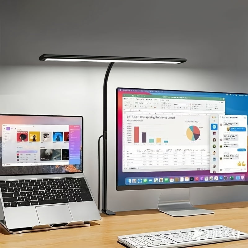 Ultra Wide LED Desk Lamp, Swing Arm Table Lamp with Clip, 3 Color Modes, 10 Stepless Dimmable, USB Powered, Eye-Caring, Button Control, Indoor Use, for Home Office Reading, Computer Screen Lighting