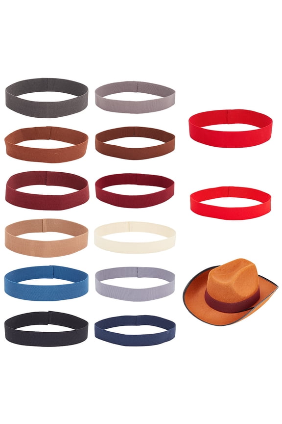 Ultra Wide Thick Flat Elastic Hat Band for Cowboy Hat Bend Brim Fedora Hat Straw Hat Decoration Mixed color 30~39x550x1~2mm 14 colors 1pc/color 14pcs/set
