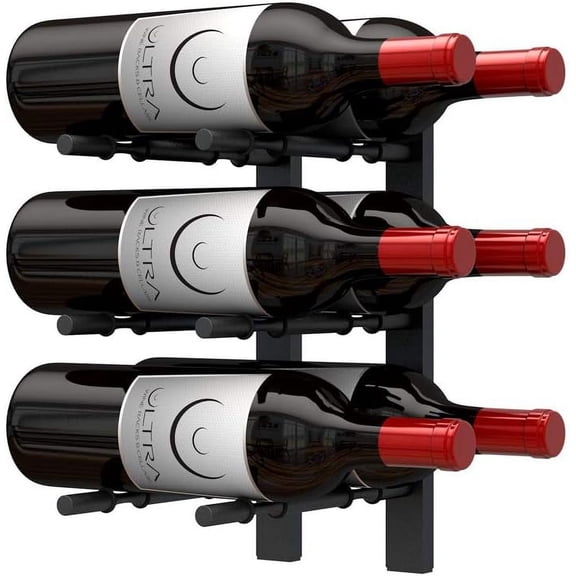 Ultra Wine Racks Wall Mounted Label-Out Wine Racks (1 Foot 2 Deep, Matte Black, 6 Wine Bottles) - Modern Metal Wine Storage, Modular Design for Home Bar, Kitchen, Dining Rooms, & Wine Cellars