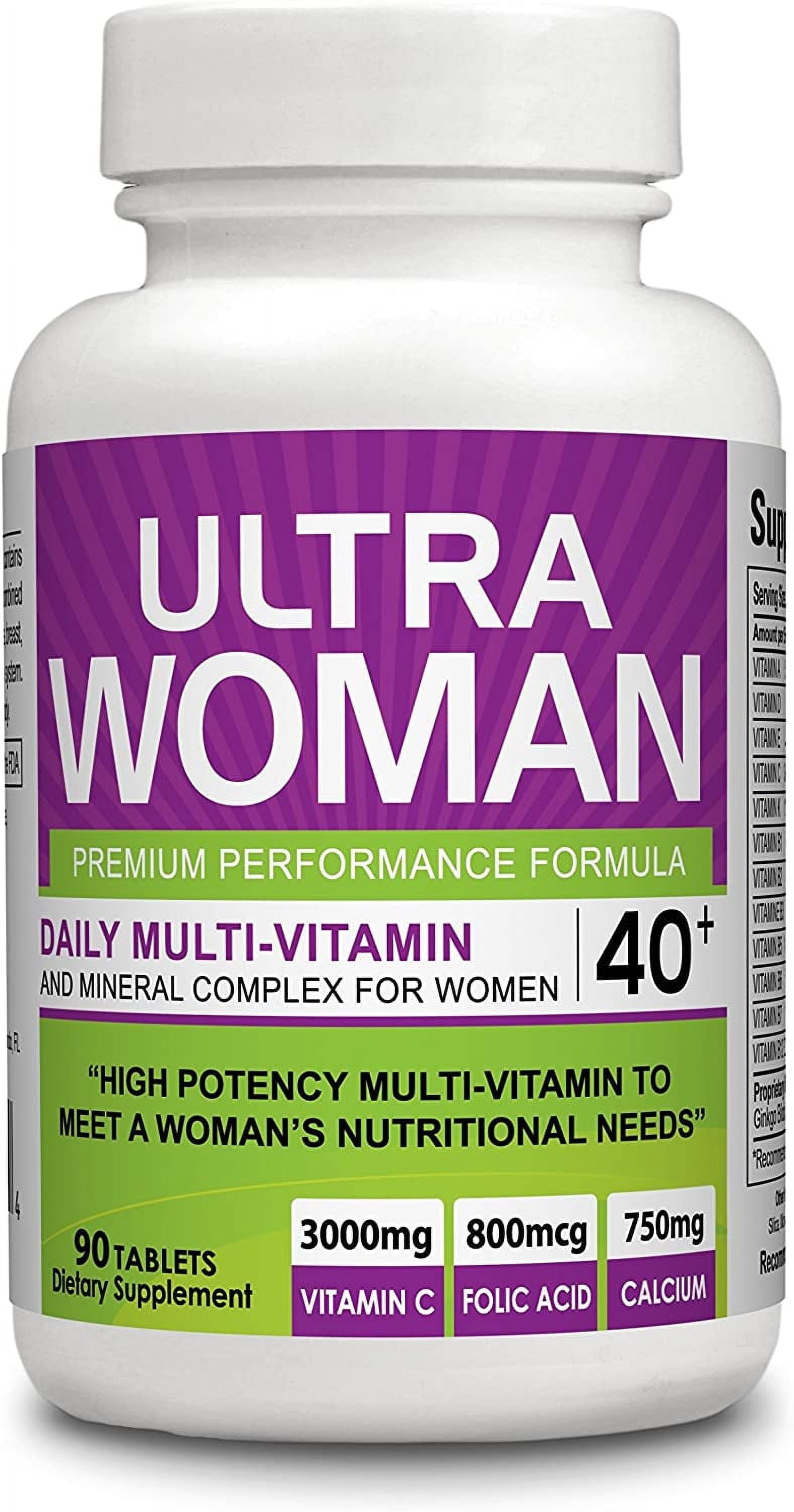 Ultra Woman - Multi-Vitamins 90 Tablets - Premium Performance Formula 100% Natural - Multivitamins for Woman - Dietary Supplement