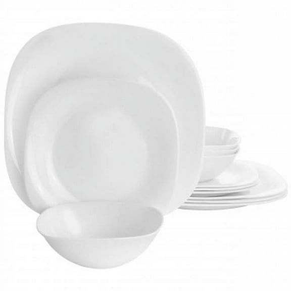 Gibson 142427.12 Ultra by Piazza Tempered Opal Glass Dinnerware Set, White - 12 Piece