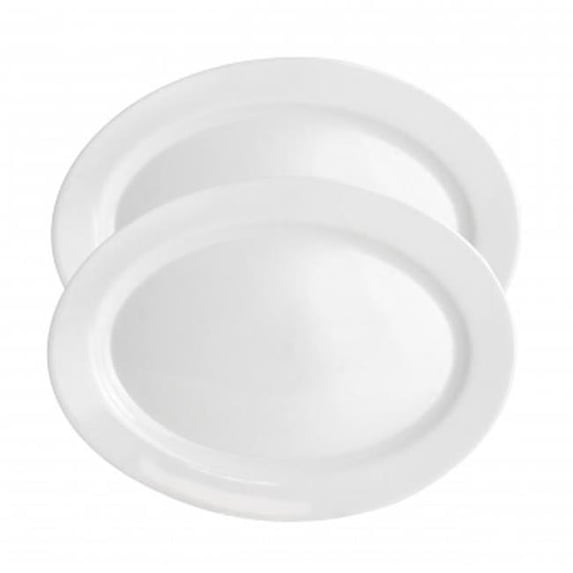 Ultra by Gibson 138955.02 14 in. Shadow Oval Tempered Opal Glass Serving Platter Set, White - 2 Piece