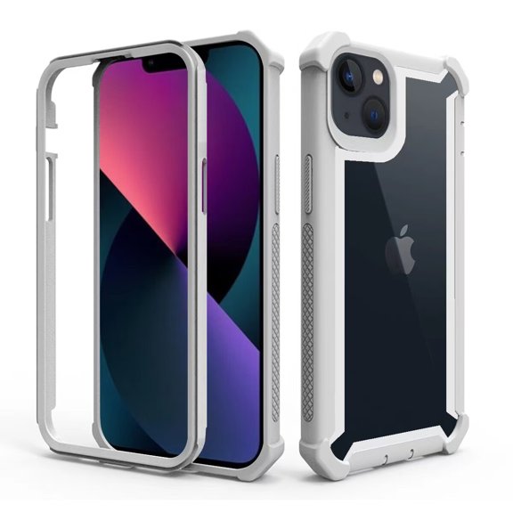 Ultra-clear Case for iPhone 14 Plus 6.7" 2022, Rugged PC Backplane Colorful Frame Tempered Glass Screen Protector Drop Resistant Shockproof Ultra-thin & Lightweight Durable Case, Gray