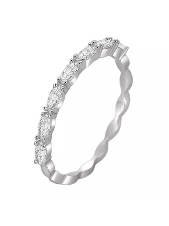 Ultra-fine Tail Ring 2MM for Women 925 Silver Wedding 2MM*4MM CZ Band Size 4-8.5