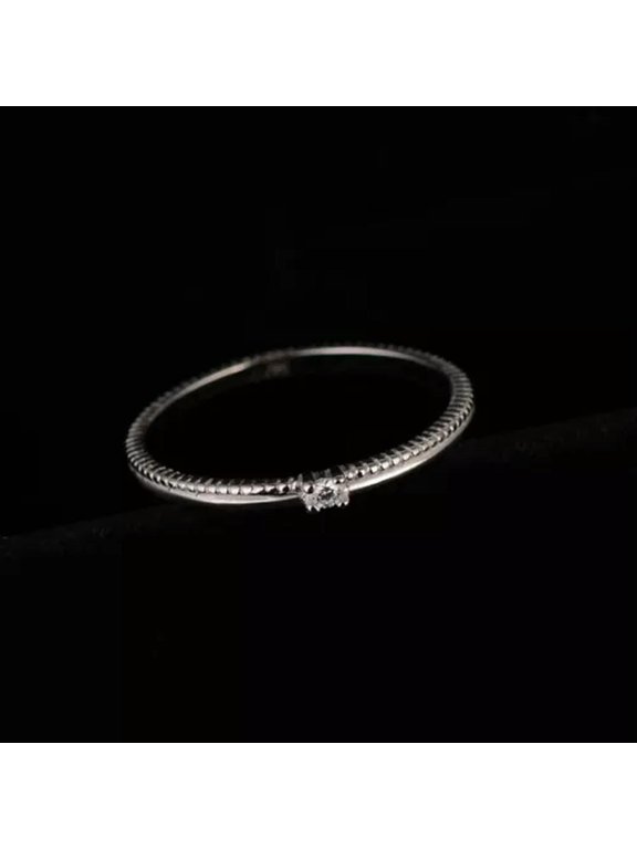Ultra-fine Tail Ring 925 Silver CZ Womens Silver/Rose Gold Wedding Ring Size 3-8