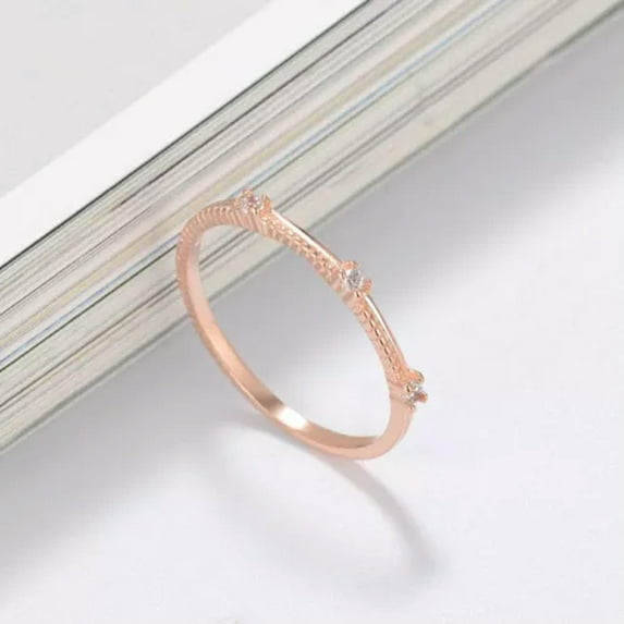 Ultra-fine Tail Ring 925 Silver/Rose Gold Women's Three-Stone Engagement CZ Band