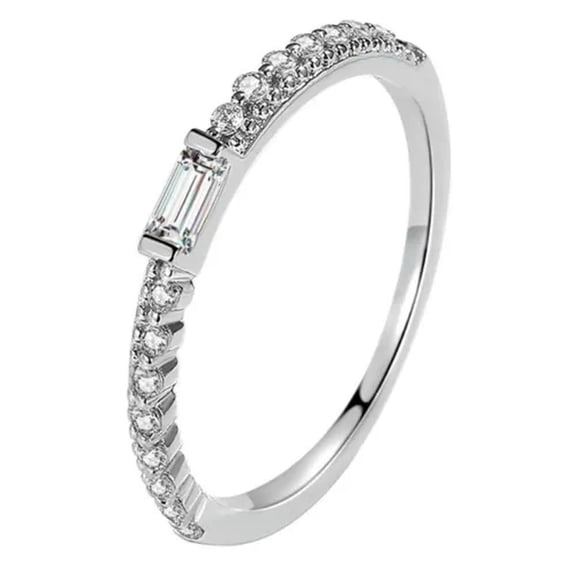 Ultra-fine Tail Ring 925 Silver Womens Wedding CZ Half-round stone Band Size 4-9