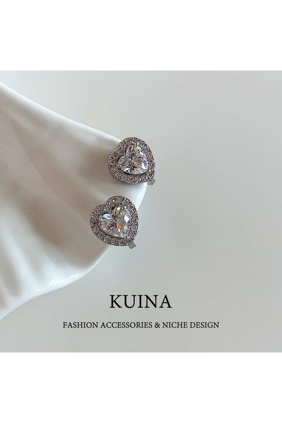 Ultra-flash zirconia earrings love earrings clip female without ear holes earrings new explosive models senior sense of light luxury ear jewelry