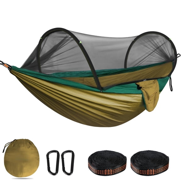 Ultra-light Travel Camping Hammock Pop-up Net 660lbs Load Capacity Breathable Quick-drying Parachute Nylon 2 Carabiners 2 Tree Slings Included For Outdoor Backpacking Hiking