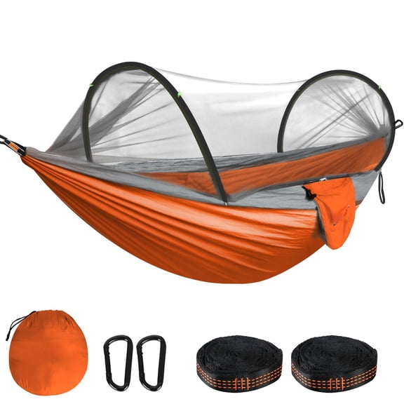 Ultra-light Travel Camping Hammock Pop-up Net 660lbs Load Capacity Breathable Quick-drying Parachute Nylon 2 Carabiners 2 Tree Slings Included For Outdoor Backpacking Hiking