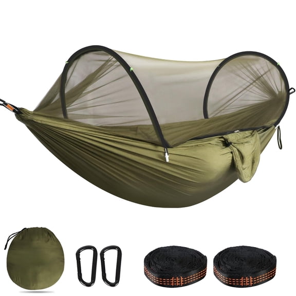Ultra-light Travel Camping Hammock Pop-up Net 660lbs Load Capacity Breathable Quick-drying Parachute Nylon 2 Carabiners 2 Tree Slings Included For Outdoor Backpacking Hiking
