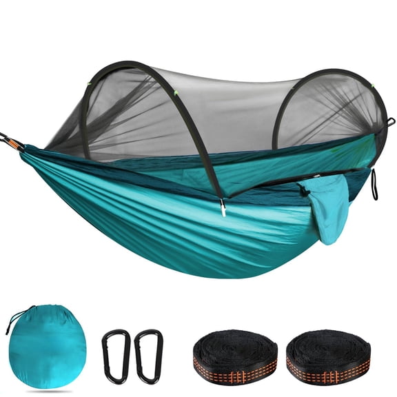 Ultra-light Travel Camping Hammock Pop-up Net 660lbs Load Capacity Breathable Quick-drying Parachute Nylon 2 Carabiners 2 Tree Slings Included For Outdoor Backpacking Hiking
