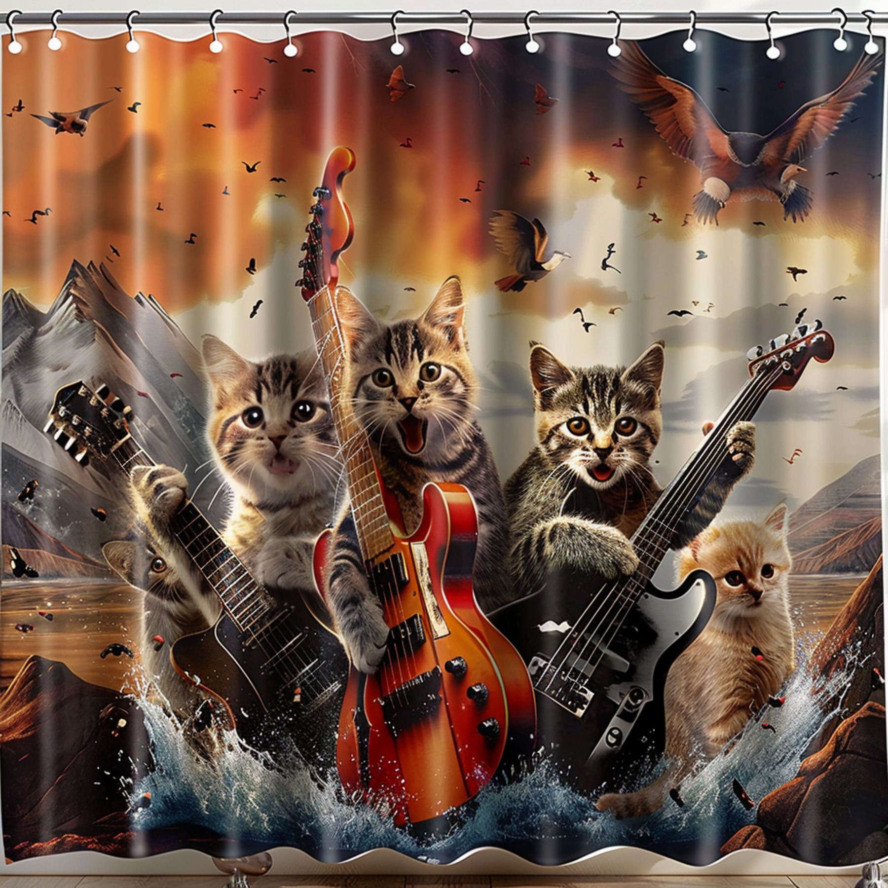 Ultra realistic heavy metal guitar motif shower curtain featuring ...