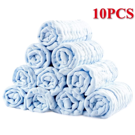 Ultra-soft cotton bath towels, super absorbent for face and body, gentle and non-irritating to the skin, suitable for children aged 1-5. Pack of 10 - each towel measures 10x10 inches.