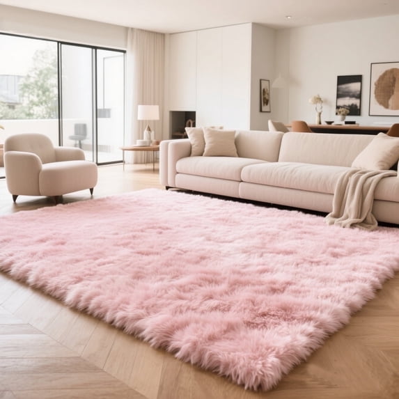 Ultra-soft plush carpet, 4'×6' pink non-slip long-pile floor rug, suitable for bedroom, living room, home decor
